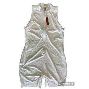 NWT SKIMS Front Zip Mock Neck Mid thigh Swim Cycle suit marble 2X